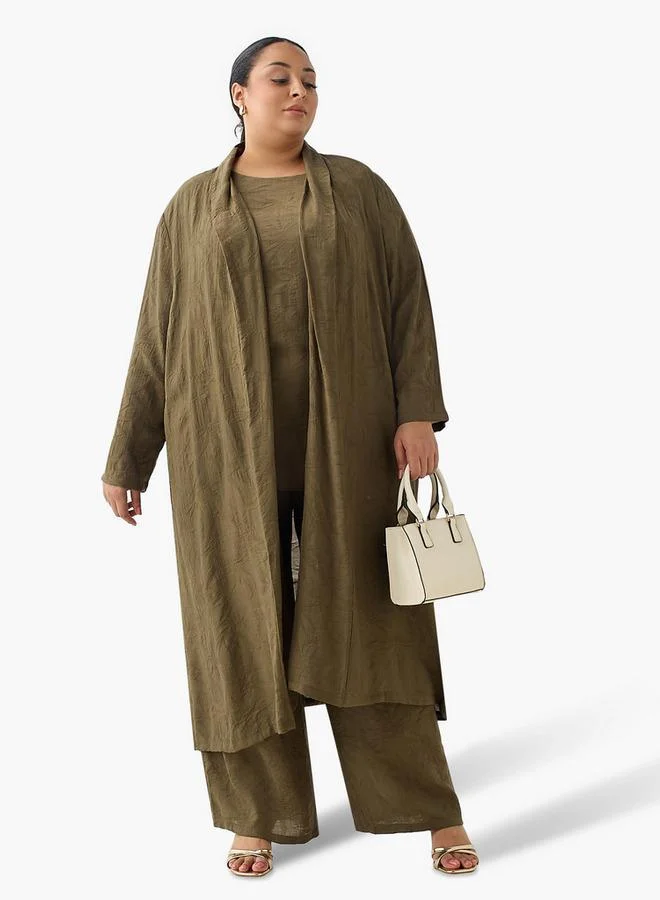  أولا بوبكن Ulla Popken Longline Floral Jacquard Open Front Shrug